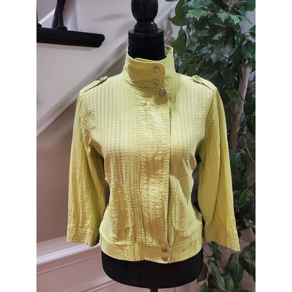 Chico's Women's Lime Green Long Sleeve Mock Neck Button Jacket Size 1 (Medium) - Picture 1 of 12